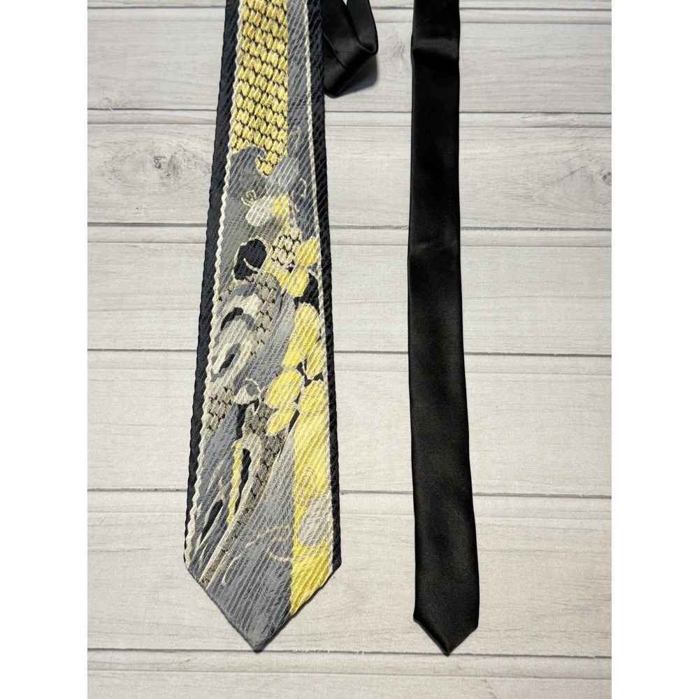 Vitaliano Pancaldi Tie Black Gold Gray Limited Edition 9 of 50 Pleated Silk  4"
